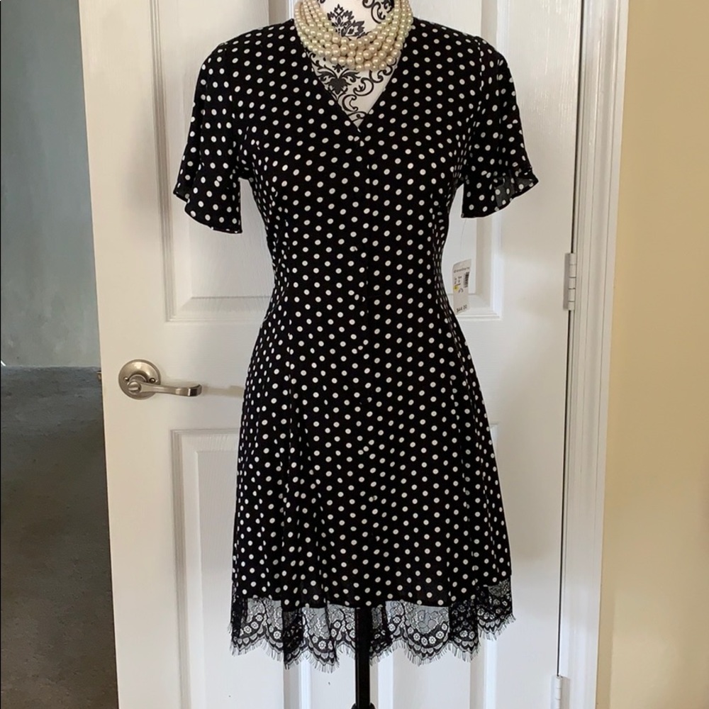 DONATED- DRESS 4 SUCCESS- Black & white PS polka dot button up dress